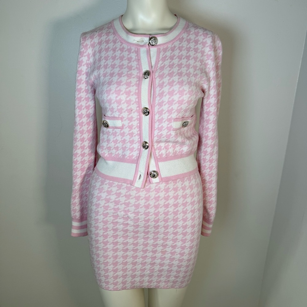 Pink Houndstooth Skirt Set